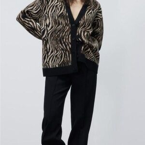 Zebra Print Cardigan with Black Trim